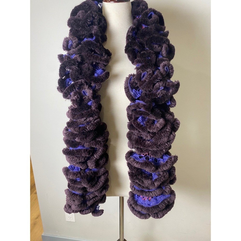 Handmade Spiral Faux Fur Ruffle Boa Scarf Royal Blue Crochet Plush Soft Scarf
